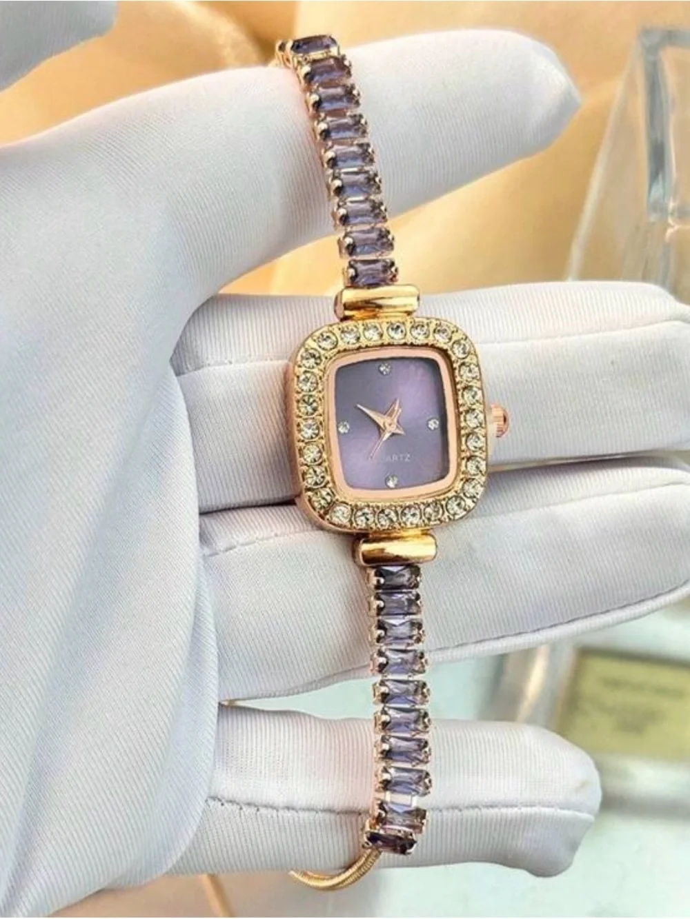 Crystal Gold-Tone Women’s Bracelet Watch with Crystal Bezel